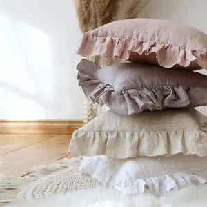 Luxo Sofá Decoração Natureza Linho Francês Sólido Ruffle Frill Capa Almofada Fronha Fronha Para Casa