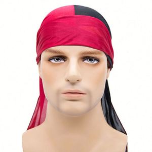 Gorro Turbante de Cola Larga de Dos Colores, Directo de Fábrica, Gorro Elástico para el Cuidado del Cabello, Durags Sedosos para Hombre, 12 Colores - Product Image 3