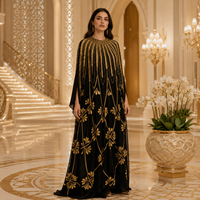 Robe longue ample de soirée pour femmes musulmanes, kaftan abaya à manches longues, broderie de perles, strass et paillettes