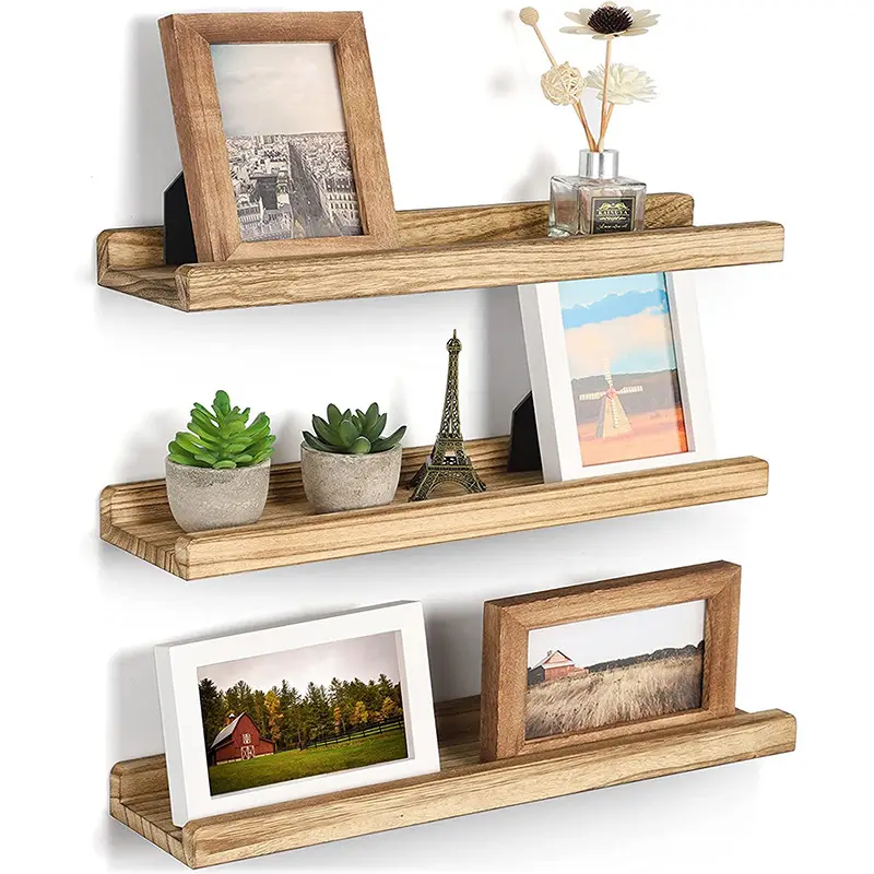 wholesale Hot Sale Set Of 3 Rustic Photos Small Plants Storage Display Floating Wall Shelves