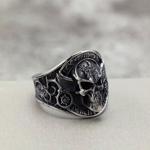 Anillo de hombre de acero inoxidable 316L, personalizado, al por mayor, antideslustre, estilo hip-hop, grueso, con calavera, para motociclistas - Product Image 3