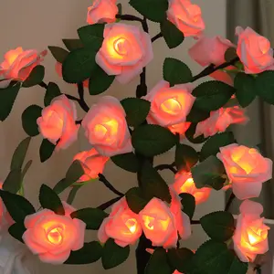 Bán Buôn Valentine Của Ngày Trang Trí Rose Bảng Ánh Sáng LED Nhân Tạo Hoa Chiếu Sáng 3AA Pin Powered Rose Tree Đèn