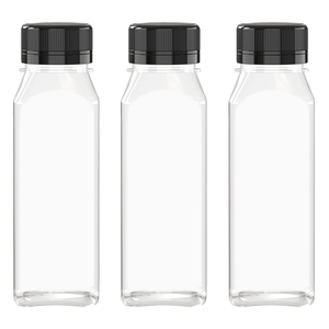Bouteille de jus transparente vide de 350 ml sans BPA avec étiquette personnalisée, vente en gros de bouteilles de boissons carrées jetables en PET avec différents bouchons - Product Image 1