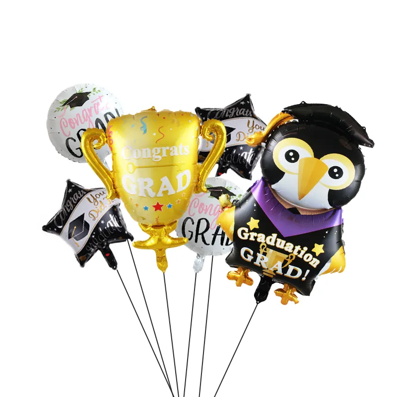 Conjunto de balões de folha de grad para decoração de festas de formatura, balões de formatura com coruja de macaco, 6 unidades, ideal para decoração de festas de formatura