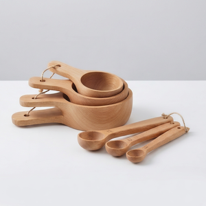 Tasses et cuillères à mesurer élégantes en bois avec poignées, parfaites pour la pâtisserie et la cuisine, ensemble d'outils de cuisine et de boulangerie - Product Image 1