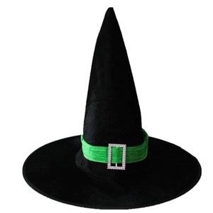 Accessoires Cosplay fête Halloween vente en gros <span class=keywords><strong>chapeau</strong></span> de sorcière noir en velours pour femmes avec boucle en strass - Product Image 3