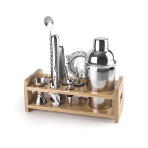 Set di Utensili per Cocktail in Acciaio Inox con Supporto in Legno, Kit Completo di Strumenti da Bar - Product Image 1