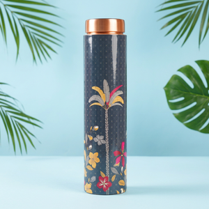 Botella de Agua Tropical de Cobre con Diseño Floral, Tapa de Cobre, Portátil, para Viajes - Product Image 1