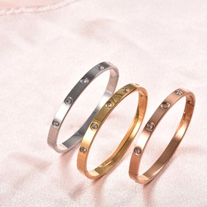 Bracelet minimaliste incrusté de pierres CZ, largeur 3 mm, acier inoxydable plaqué or 18 carats/or rose/argent, étanche, bijoux de luxe, cadeau - Product Image 5