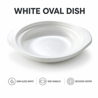 Plat de service ovale en céramique blanche avec poignées, plat de cuisson peu profond, compatible four, vaisselle de gros pour la maison et la cuisine