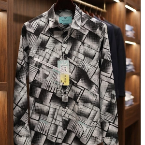Camisas Estampadas LAFAR para Hombre con Patrón Geométrico a Cuadros Blanco y Negro, Manga Larga, Cierre de Botones, Estilo Casual y Elegante - Product Image 1
