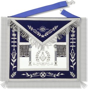 Delantal Masónico de Maestro Masón de la Logia Azul con Compás Cuadrado y Bordado Plateado, Accesorio Formal de Algodón Blanco en Venta - Product Image 1