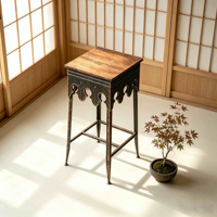 Tabouret de bar industriel vintage avec surface en bois massif, structure en fer, découpes décoratives, repose-pieds, pour cuisine, bar à domicile, jardin, terrasse
