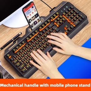 LVKIDRON Spot Großhandel Key Wired Mechanical Gaming <span class=keywords><strong>Keyboard</strong></span> RGB Hintergrund beleuchtete Metallplatten Lautstärke regler Telefon halter - Product Image 2