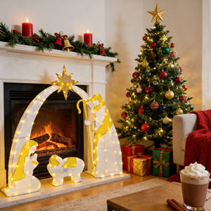 Décorations de jardin de Noël en plein air, statue de Jésus en LED 2D, scène de la Nativité, ensemble de figurines de Noël, motifs lumineux - Product Image 2