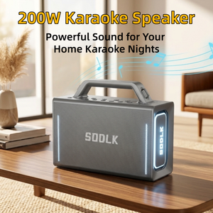 SODLK S1116 200W 无线卡拉 OK 音箱，带 RGB LED 灯，适合 5.3 人聚会使用，塑料外壳，2 个手持麦克风和控制台 - Product Image 5