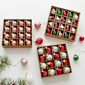 Boules de Noël miniatures 2,5/3,0 cm, 20 pièces, couleurs assorties, bonhomme de neige, voiture rouge, imprimé Noël, paillettes, décoration d'arbre de Noël - Product Image 1