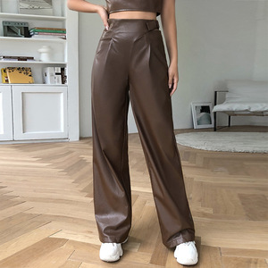 <span class=keywords><strong>Pantaloni</strong></span> <span class=keywords><strong>in</strong></span> <span class=keywords><strong>Pelle</strong></span> di Alta Qualità per Donna, Gamba Larga con Cintura, <span class=keywords><strong>Pantaloni</strong></span> <span class=keywords><strong>in</strong></span> <span class=keywords><strong>Pelle</strong></span> Marrone - Product Image 1