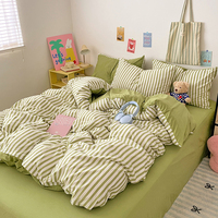 Ensemble de housse de couette 4 pièces en gros, toucher doux et lavé, imprimé rayé, taille King