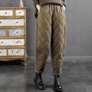 Casual Long Pants Diamond Pattern Down Cotton Plus Size Women Windproof Harem Pants Thickening Micro Elasticity Corduroy Fabric - Product Image 1