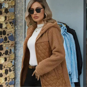 Abrigo largo de invierno para mujer, de alta calidad, con capucha y cinturón, de felpa, forro de lana y cachemira, para venta al por mayor - Product Image 3