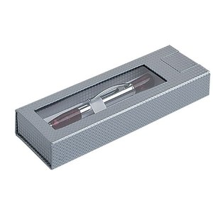 Boîte à stylos argentée avec fenêtre pour le rangement et la présentation des stylos, emballage cadeau - Product Image 1