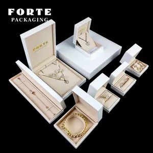 Caixa de papel para joias com logotipo personalizado FORTE, caixa de joias para presente, embalagem de joias, colar, anel, caixa de joias de papel de couro de luxo
