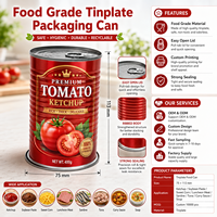 Boîte en fer blanc ondulé vide de qualité alimentaire pour emballage de pâte de tomate, ketchup, viande en conserve, thon, sardines, avec ouverture facile