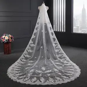 Luxury Cathedral 3.5M Wedding Veil Lace Pearls beaded bridal veil