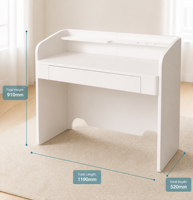 Coiffeuse moderne minimaliste en bois crème avec miroir éclairé, hauteur réglable, pliable, rangement maquillage pour chambre et salon