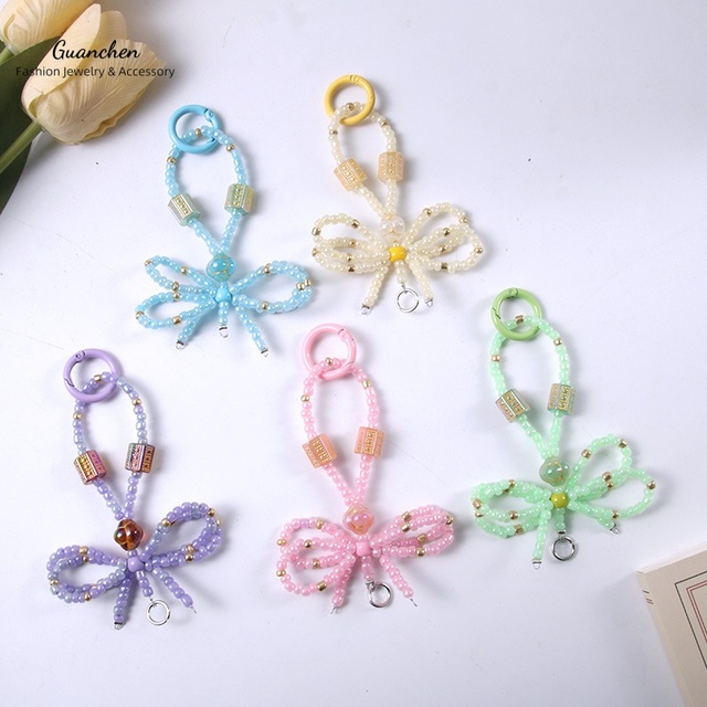 New Design Beaded Bow Pendant Phone Case Pendant Car Keychain Phone Lanyard Bag Backpack Charms