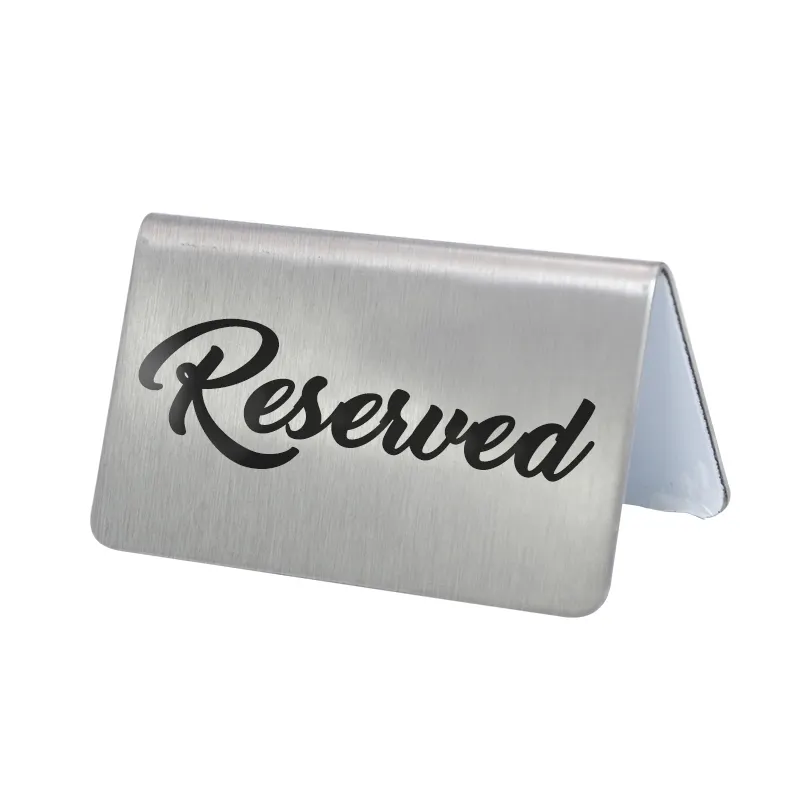 Wholesale Stainless Steel Double sided RESERVED Card Booked Table Number Card Customization stay Table Card for Meeting