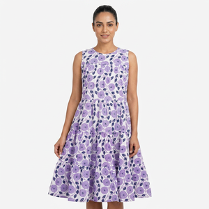 Indian Digital Printed Eco-Friendly Washable Breathable Lightweight Sleeveless Summer Midi Dress Women Pure Cotton - Product Image 1