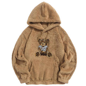 <span class=keywords><strong>Felpa</strong></span> autunnale con cappuccio da uomo in velluto personalizzato orsacchiotto ricamato in ciniglia <span class=keywords><strong>felpa</strong></span> con cappuccio carino orso soffice pelliccia sintetica foderata - Product Image 2