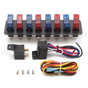Interrupteur à bascule pour voiture de course LED 12V avec panneau 4 LED bleues et 4 LED rouges - Product Image 1