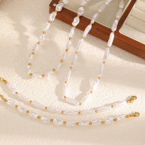 Pearl Necklace And <b>Bracelet</b> <b>Set</b> For Women Imitation Pearl Clavicle Chain Party Jewelry <b>Set</b> With Gold Tone Hardware - Product Image 2