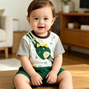 Set Estivo di Borsa a Tracolla con Dinosauri per Bambini, Abbigliamento Carino per Neonati 100% Cotone, Outfit da Esterno con Cartoni Animati, Set di 2 Pezzi per Bambini - Product Image 1