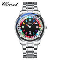 Montre à quartz pour homme CHENXI 636 avec cadran rotatif en forme de roulette, sertie de diamants, chiffres arabes analogiques, étanche, aiguilles lumineuses, cadeau