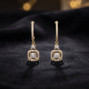 Pendientes de Oro de 14K con Baño de Rodio, Corte Brillante Natural, Lujosos y Simétricos, 3.46 g, Regalo para Mujer, Diamantes a la Moda - Product Image 1
