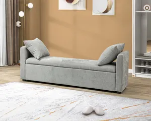 Modern Grey Fabric Bedroom Bed Stool Upholstered Ottoman Storage Benches