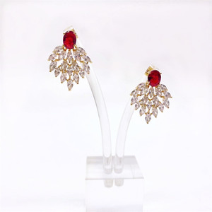 Zhenlu Jewelry Leaf <b>Stud</b> <b>Earrings</b> Micro Insert Zircon Copper Alloy Party Fashion <b>Earrings</b> Geometric Plant Design - Product Image 3
