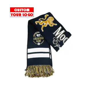 Custom Acrylic Warm Knitted Jacquard Knitted Fans Scarf Sports Football Team Scarf