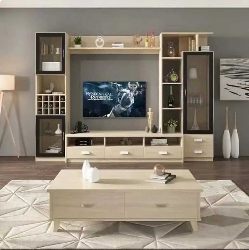 2023 Mdf Meubels Muur Tv Kast Ontwerp Moderne Tv-Standaard Houten Salontafel Kast