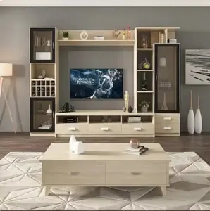 2023 MDF Furniture Wall TV Cabinet Design Modern TV Stand Wooden Coffee Table Cabinet