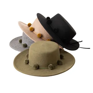 Шерстяные шапки shinehat с украшением в виде шара, красочные бейсболки, Федора, детские шапки армейского зеленого цвета с широкими полями