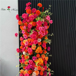 Composizione Floreale Artigianale di Alta Qualità, Rose in Seta <span class=keywords><strong>Rosa</strong></span> Caldo e Arancione, Decorazione per Sfondo Matrimoniale - Product Image 1