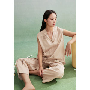 Ensemble de pyjama d'été <span class=keywords><strong>chic</strong></span> sans manches, respirant, imprimé botanique artistique, pour femmes, vêtements de nuit décontractés, vêtements de maison - Product Image 1