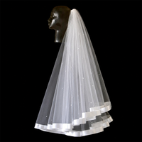 Voile de mariée en maille Xin Xin 2025, nouvelle collection printemps, avec bordure en satin, accessoire de mariage, broderie de perles, haute qualité pour le tissu