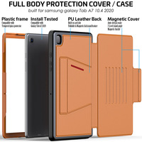 Sarung Buku Dudukan Magnetik Tidur Bangun Otomatis, untuk Samsung Galaxy Tab A7 10.4 T500 T505 Slot Kartu TPU Kulit PU