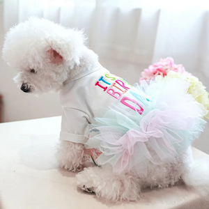 Robe classique imprimée Joyeux Anniversaire pour petits et moyens chiens, chiot, jupe tutu de princesse pour mon anniversaire, tenue d'anniversaire pour animaux de compagnie - Product Image 1